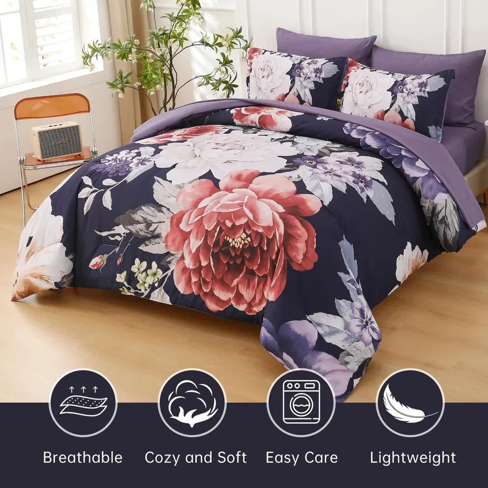 Midnight Rose Velvet 3 Piece Comforter Set