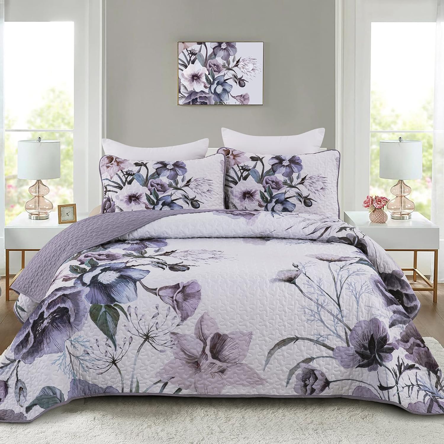 Quilts & Duvets: Romantic Wildflower Soft Cozy 3 Pc Bedspread & Pillow Cover Set