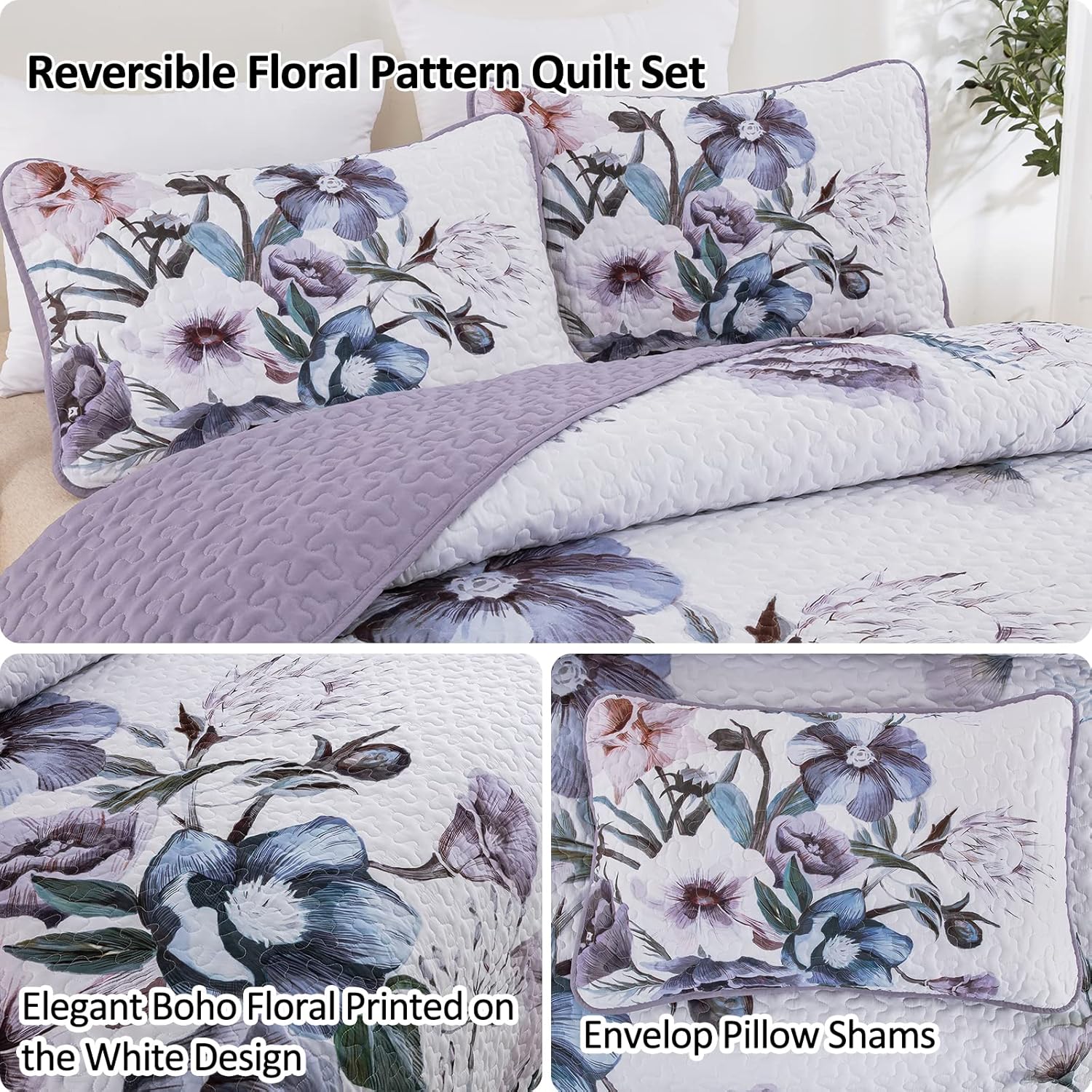 Quilts & Duvets: Romantic Wildflower Soft Cozy 3 Pc Bedspread & Pillow Cover Set