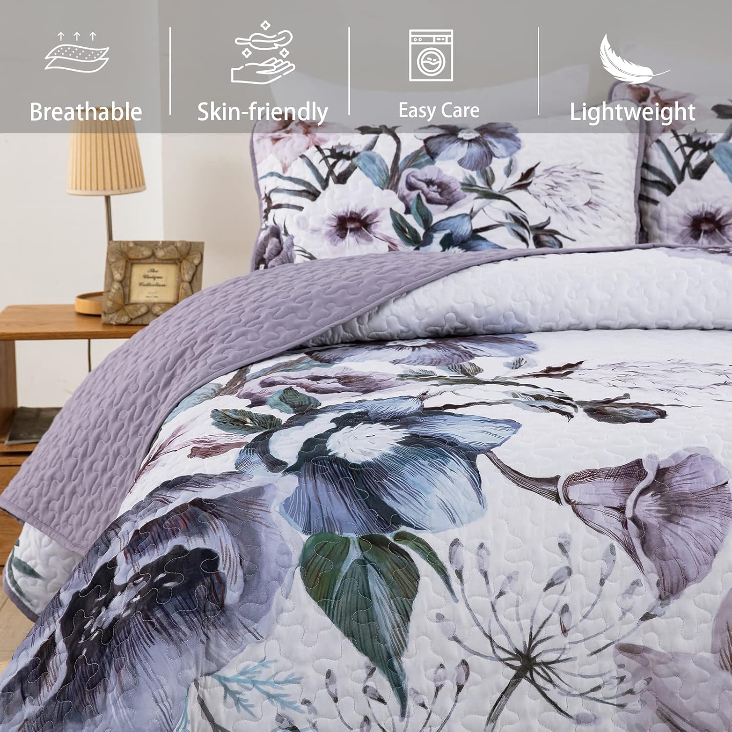 Quilts & Duvets: Romantic Wildflower Soft Cozy 3 Pc Bedspread & Pillow Cover Set