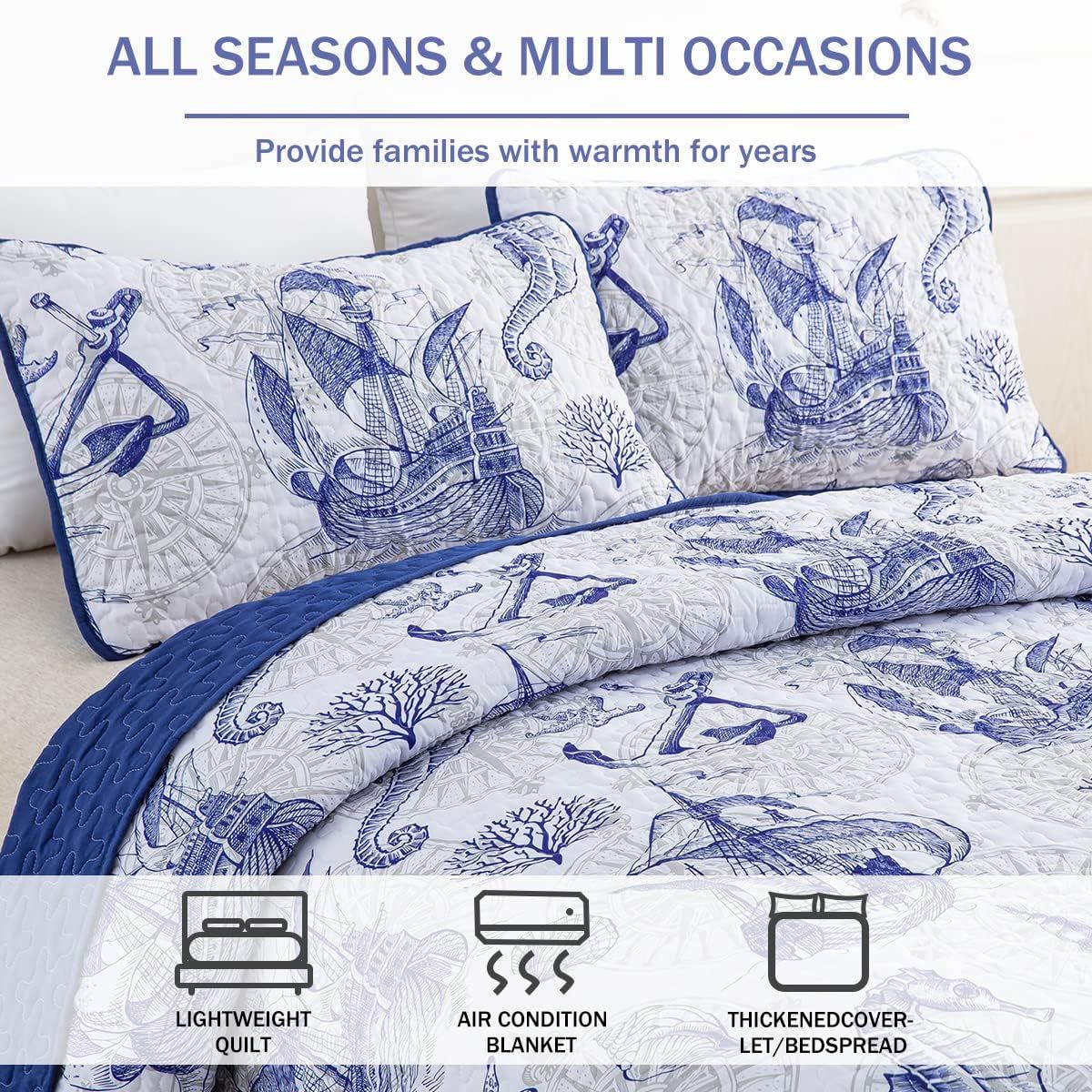 Oceanic Seahorse Haven reversible 3 Piece Bed spread Set