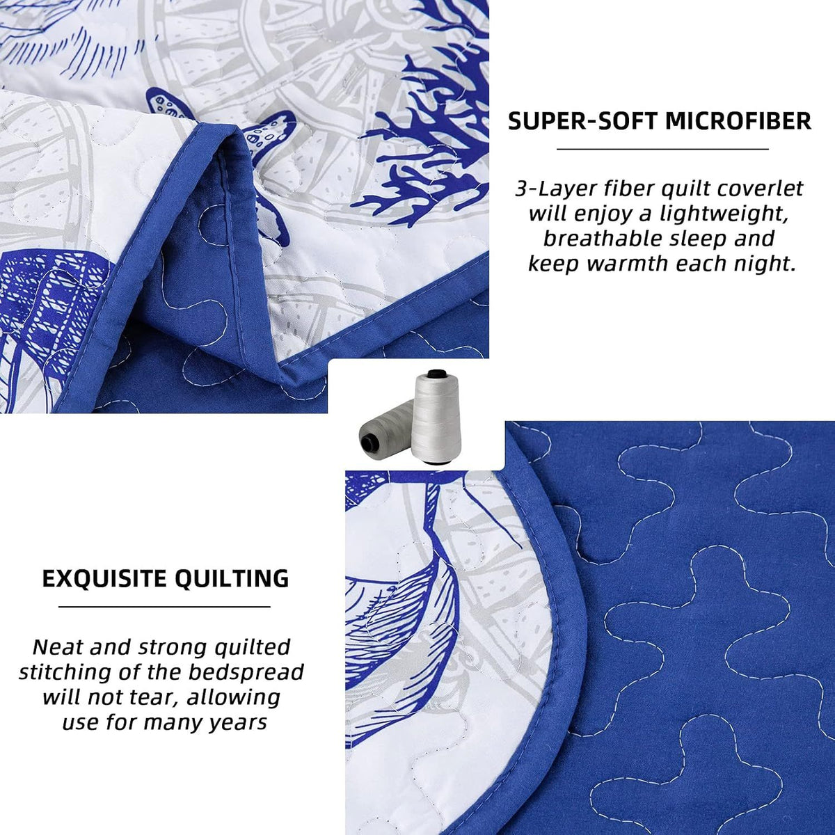 Oceanic Seahorse Haven reversible 3 Piece Bed spread Set