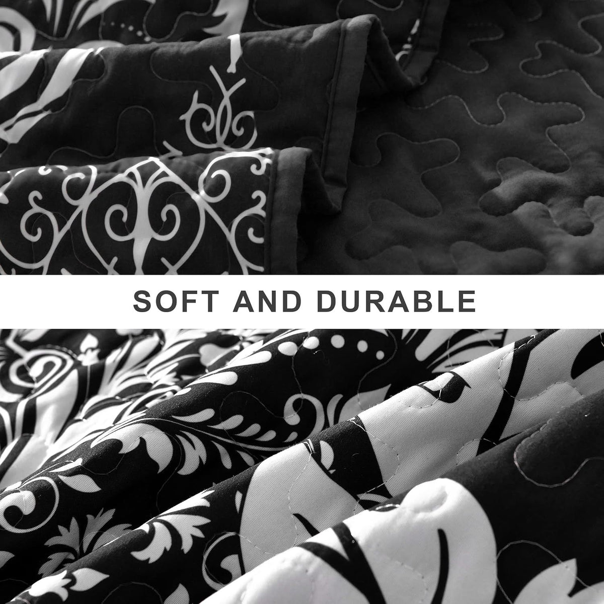 Black Damask Boho Charm Bedspread Coverlet 3 Piece Set
