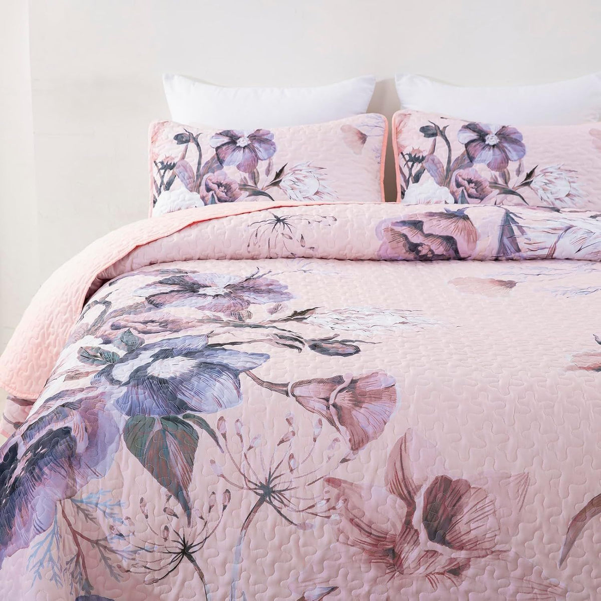 Pink Floral Dream Bedspread Coverlet 3 Piece Set