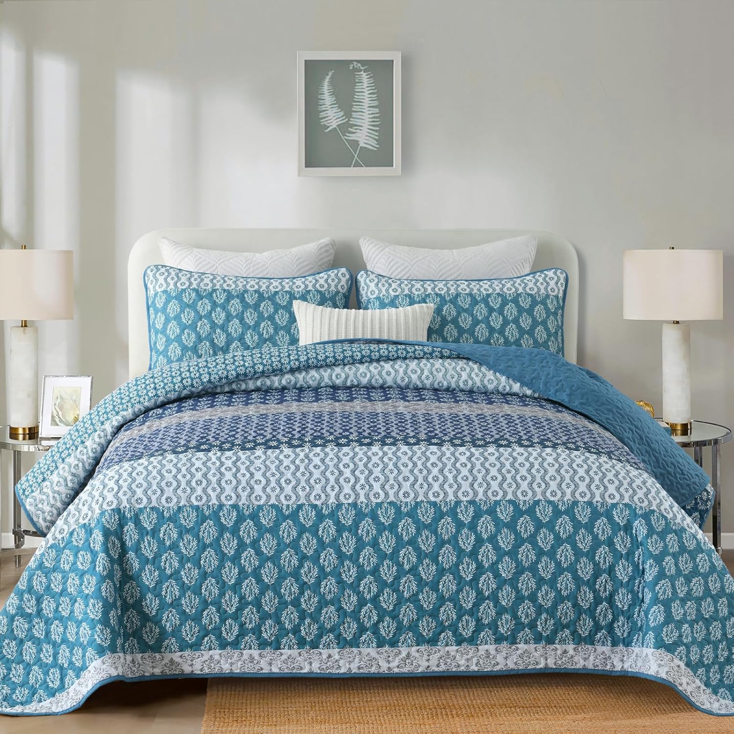 Quilts & Duvets: Classic Hydrangea Soft Quilted 3 Pc Bedspread & Pillow Cover Set