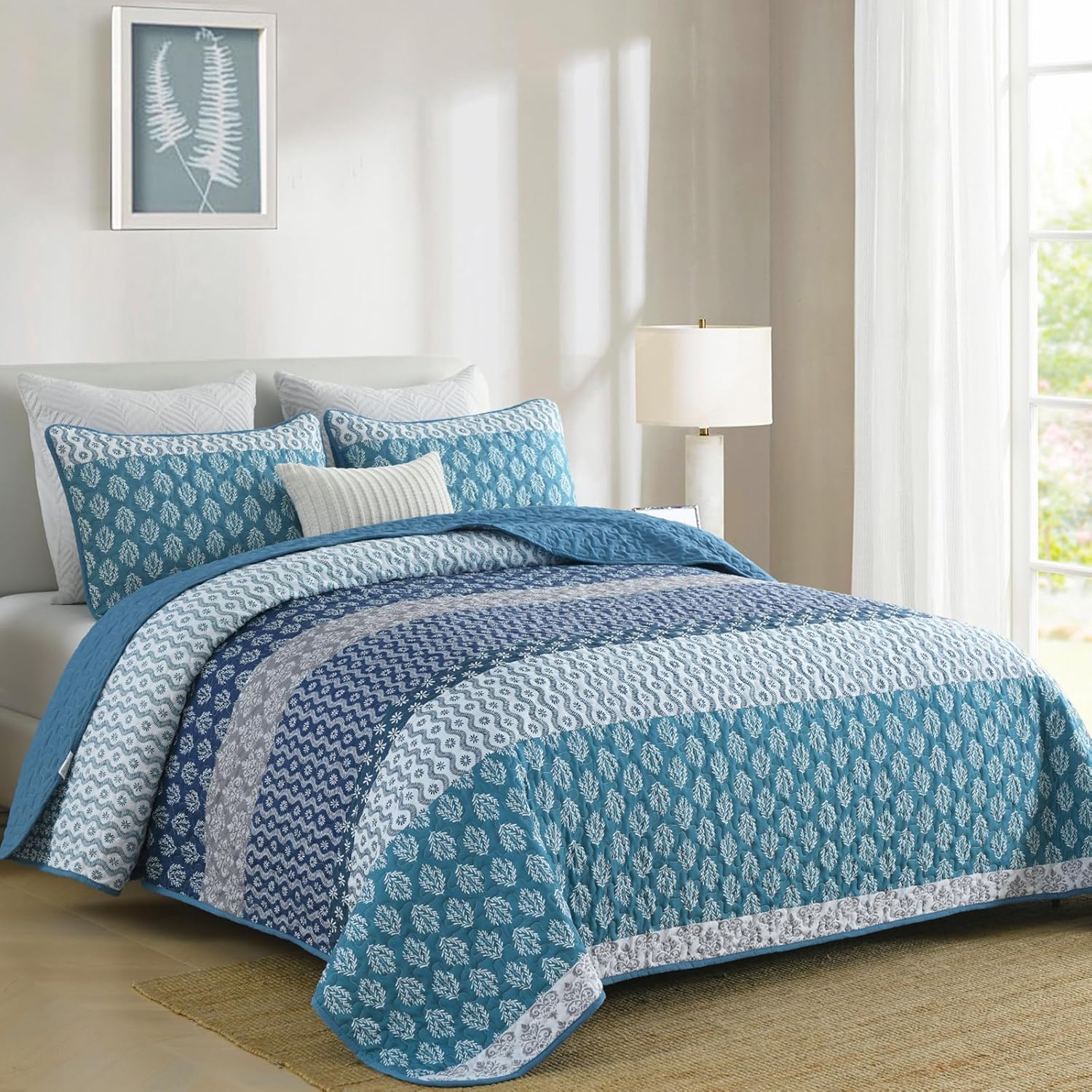 Quilts & Duvets: Classic Hydrangea Soft Quilted 3 Pc Bedspread & Pillow Cover Set