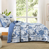 Blossoming Peony Garden blue white 3 Pc Bedspread & Pillow Cover Set