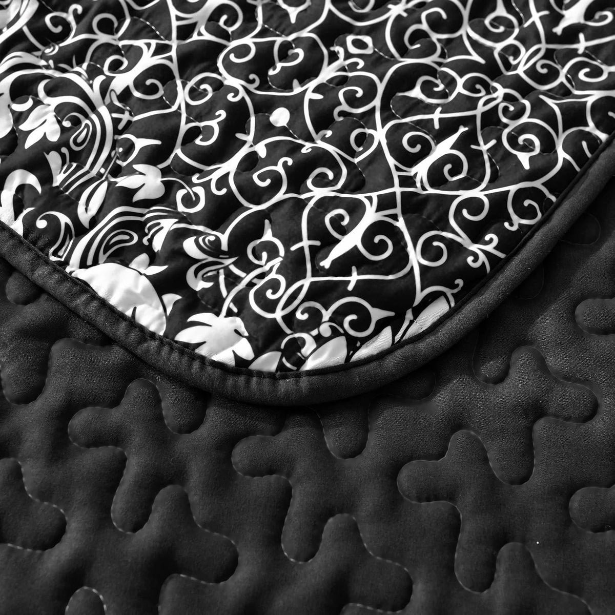 Black Damask Boho Charm Bedspread Coverlet 3 Piece Set