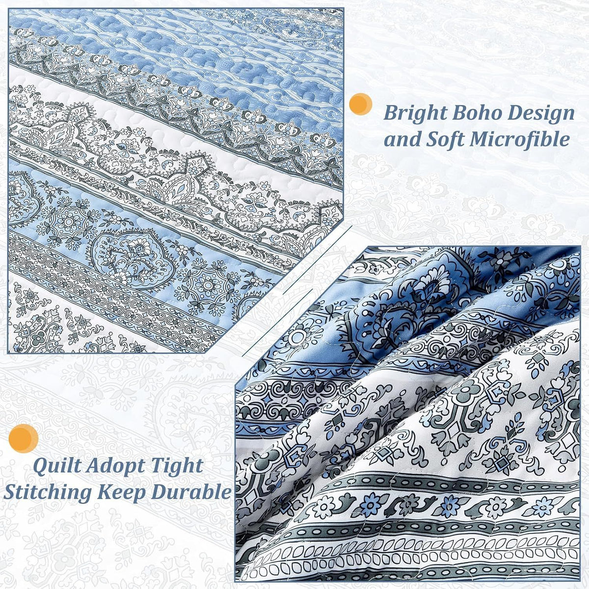 Light Blue Boho Royale Bedspread Coverlet 3 Piece Set
