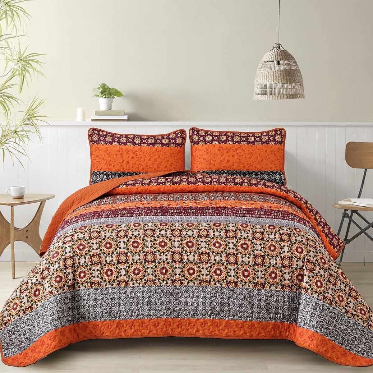Sunset Boho Mosaic 3 Piece Bedspread Set