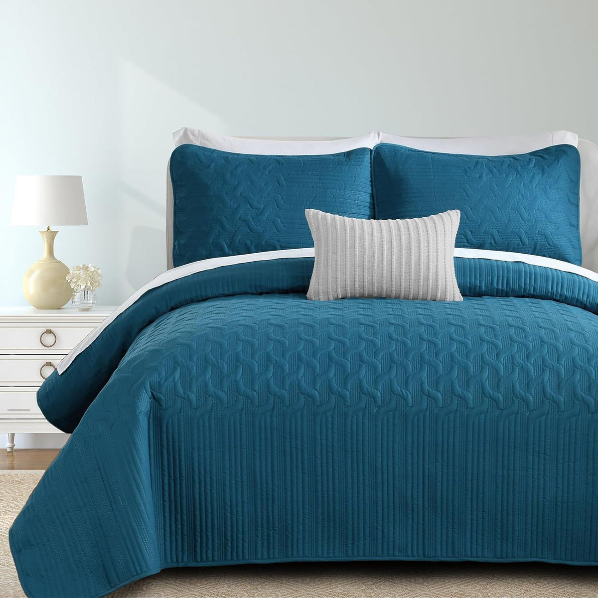 Teal Blue Wave Dream Bedspread Coverlet 3 Piece Set