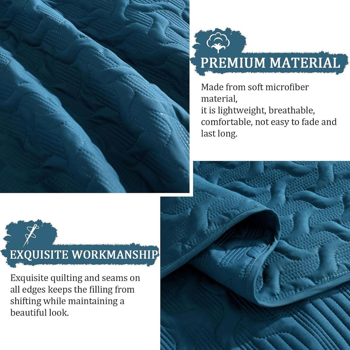 Teal Blue Wave Dream Bedspread Coverlet 3 Piece Set