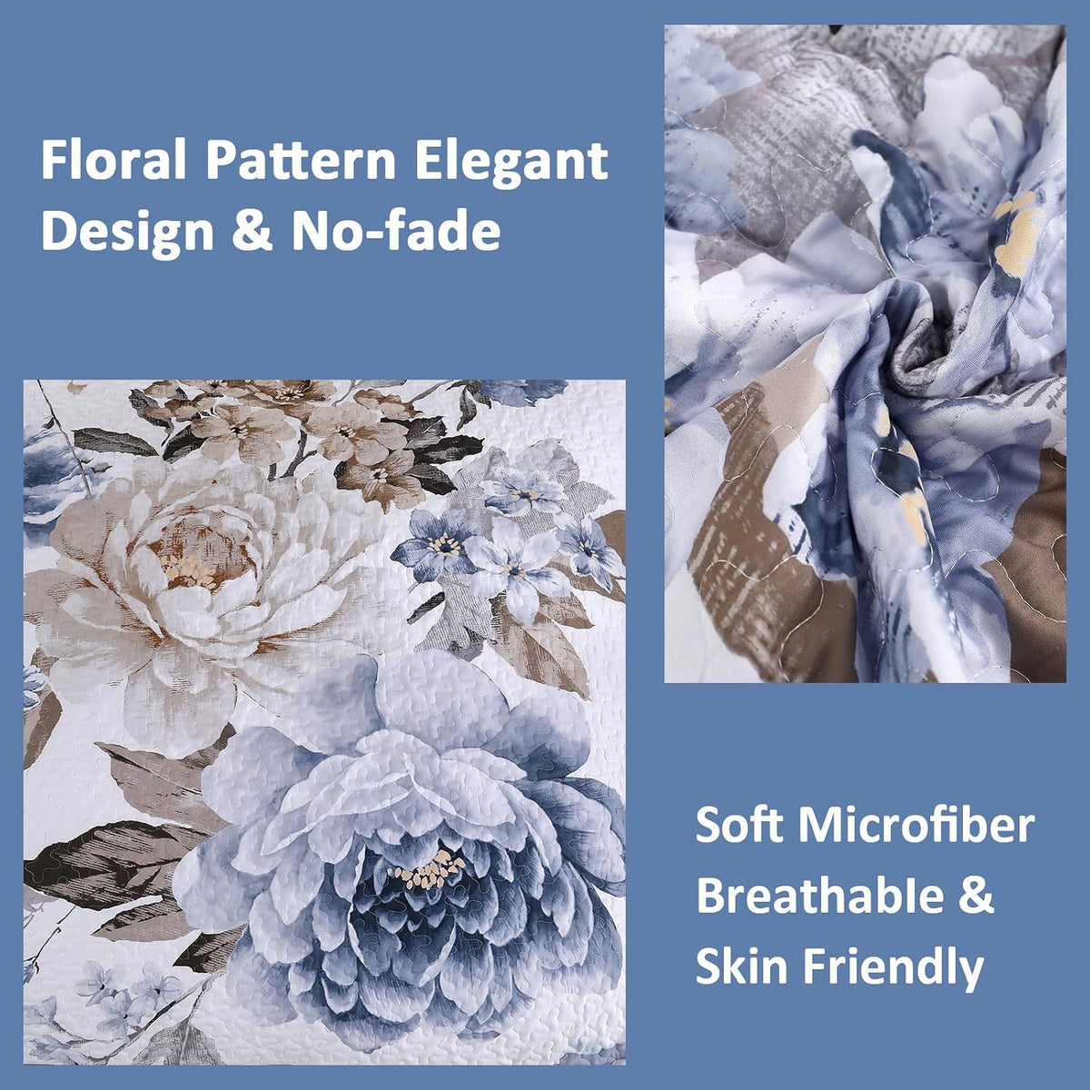 Blue Floral Royale Bedspread Coverlet 3 Piece Set