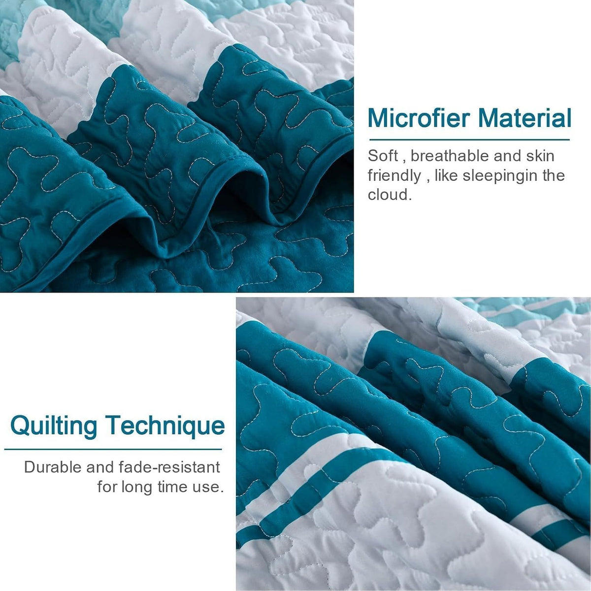 Teal Stripe Patchwork Vista Bedspread Coverlet 3 Piece Set