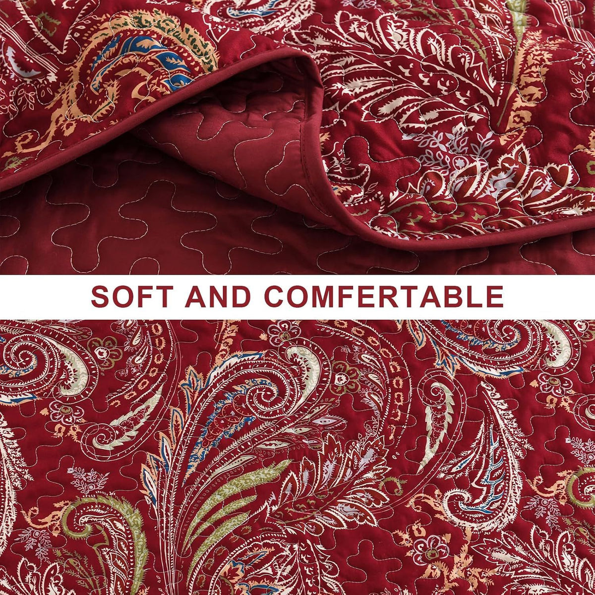 Red Paisley Garden Bedspread Coverlet 3 Piece Set