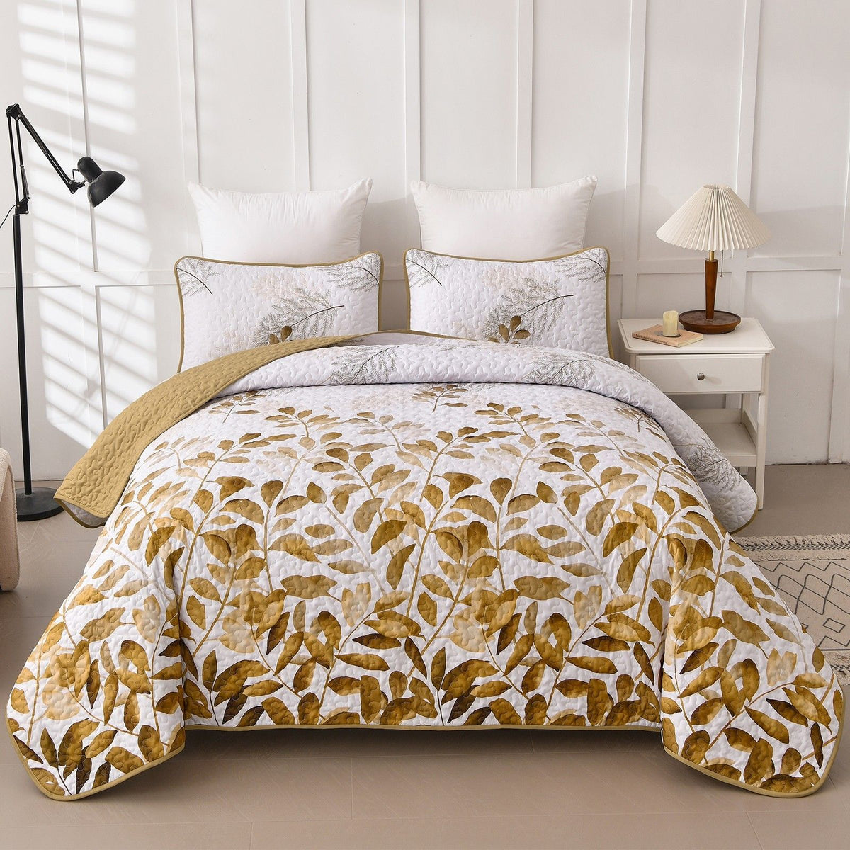 Gold Autumn Leaf Majesty Bedspread Coverlet 3 Piece Set