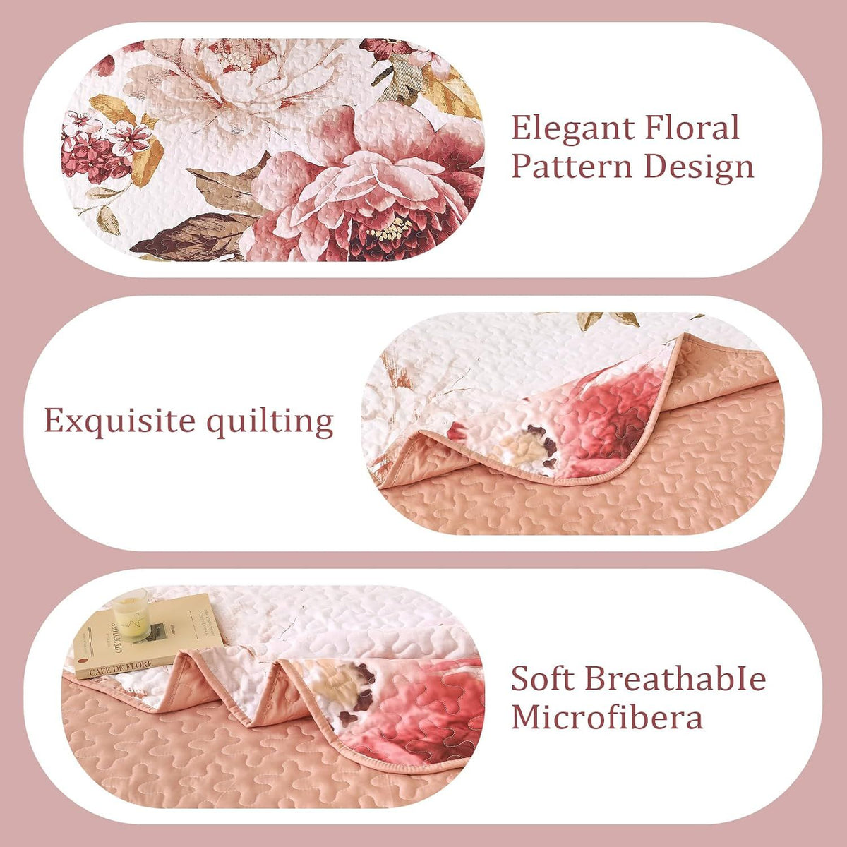 Blush Botanica Reverie 3 Piece Reversible Bedspread Set