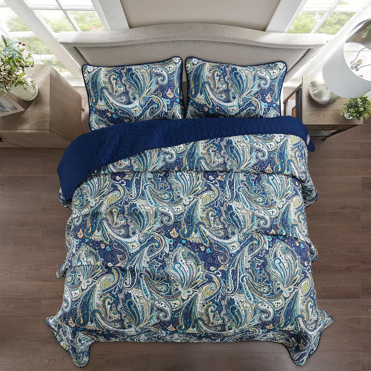 Navy Paisley Boho Dream Bedspread Coverlet 3 Piece Set