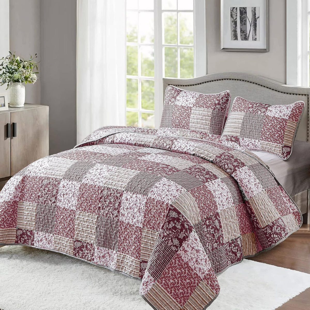 Blush Bohemian Patchwork 3 Piece bed spread Set