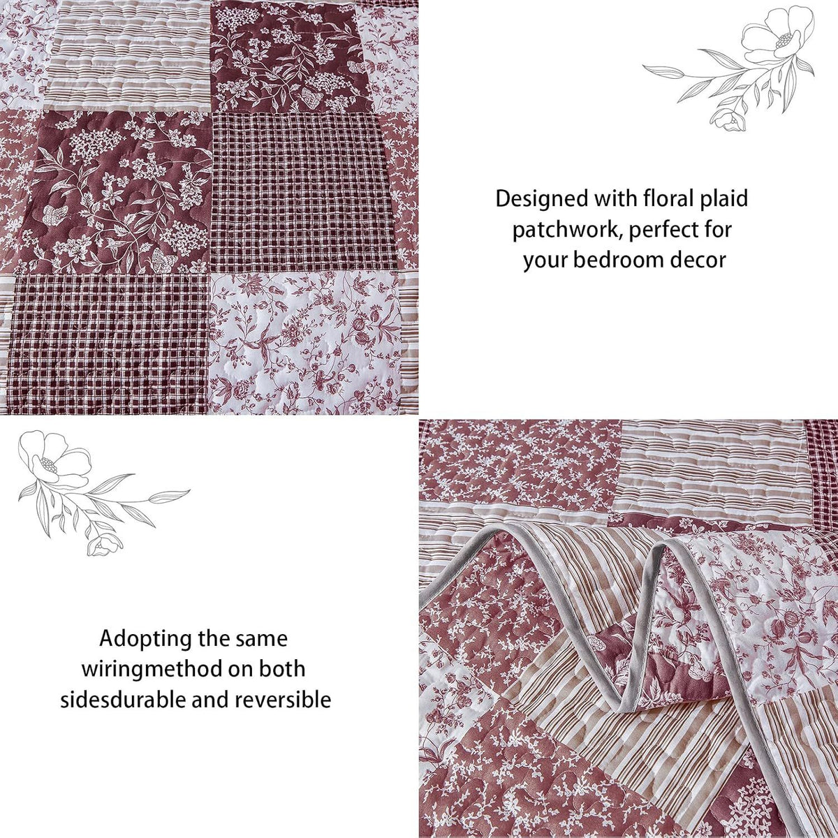 Blush Bohemian Patchwork 3 Piece bed spread Set