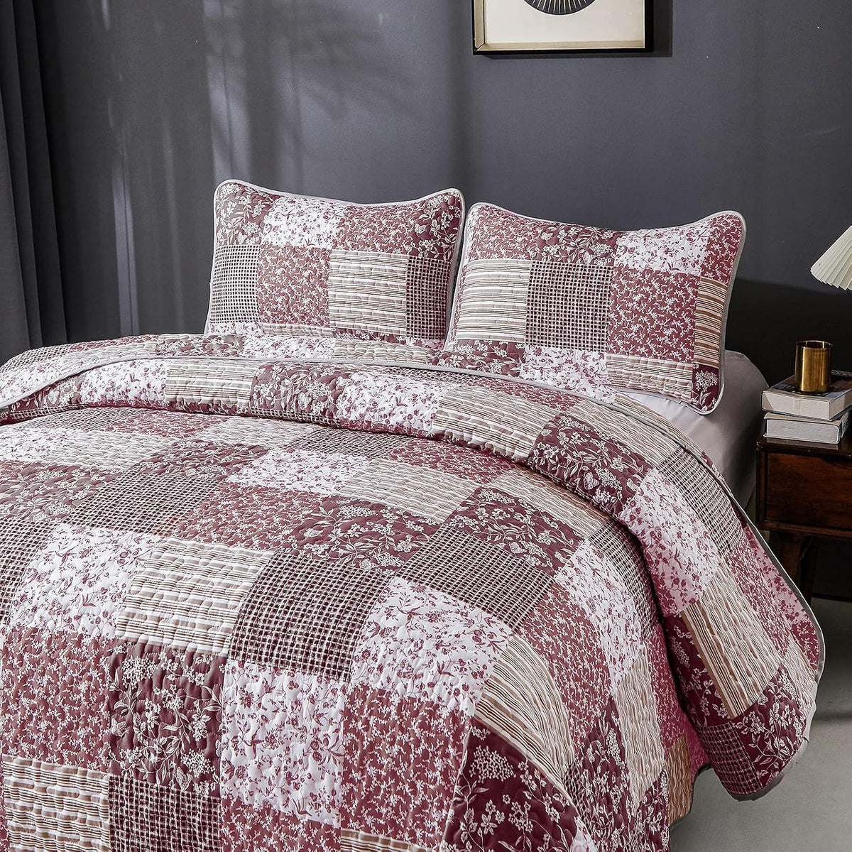 Blush Bohemian Patchwork 3 Piece bed spread Set