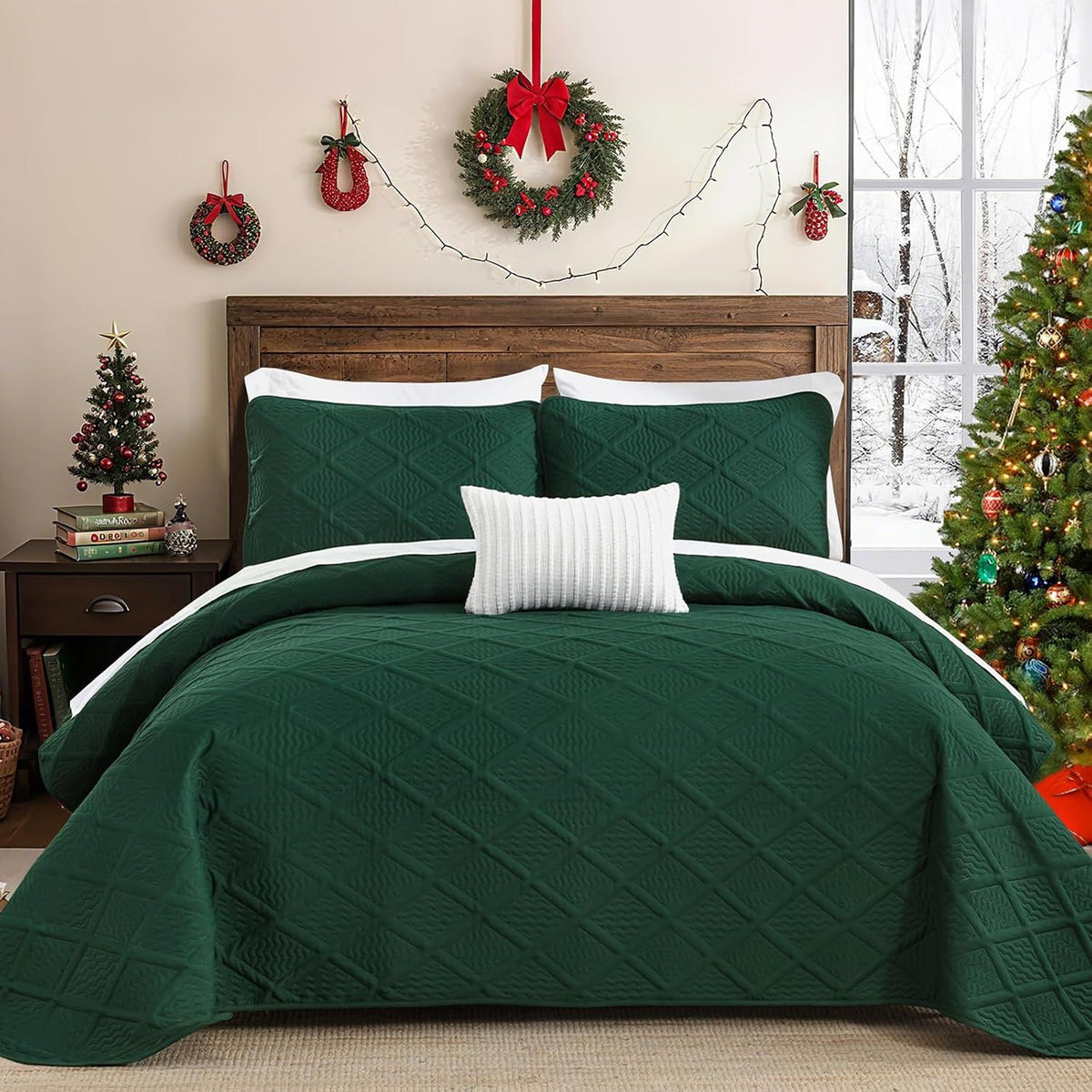 Green Wave Bloom Bedspread Coverlet 3 Piece Set
