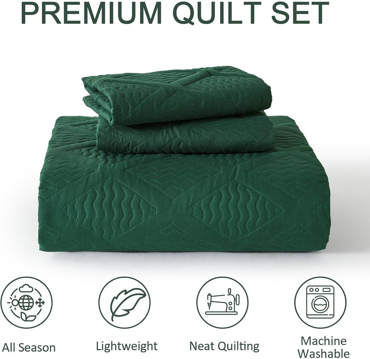 Green Wave Bloom Bedspread Coverlet 3 Piece Set