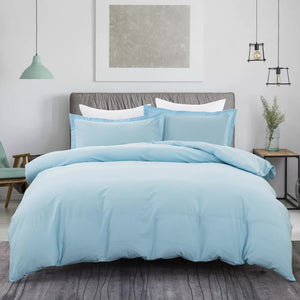 100% cotton Premium Doona Duvet Quilt Cover Set with Soft Pillowcases - Aqua-Double