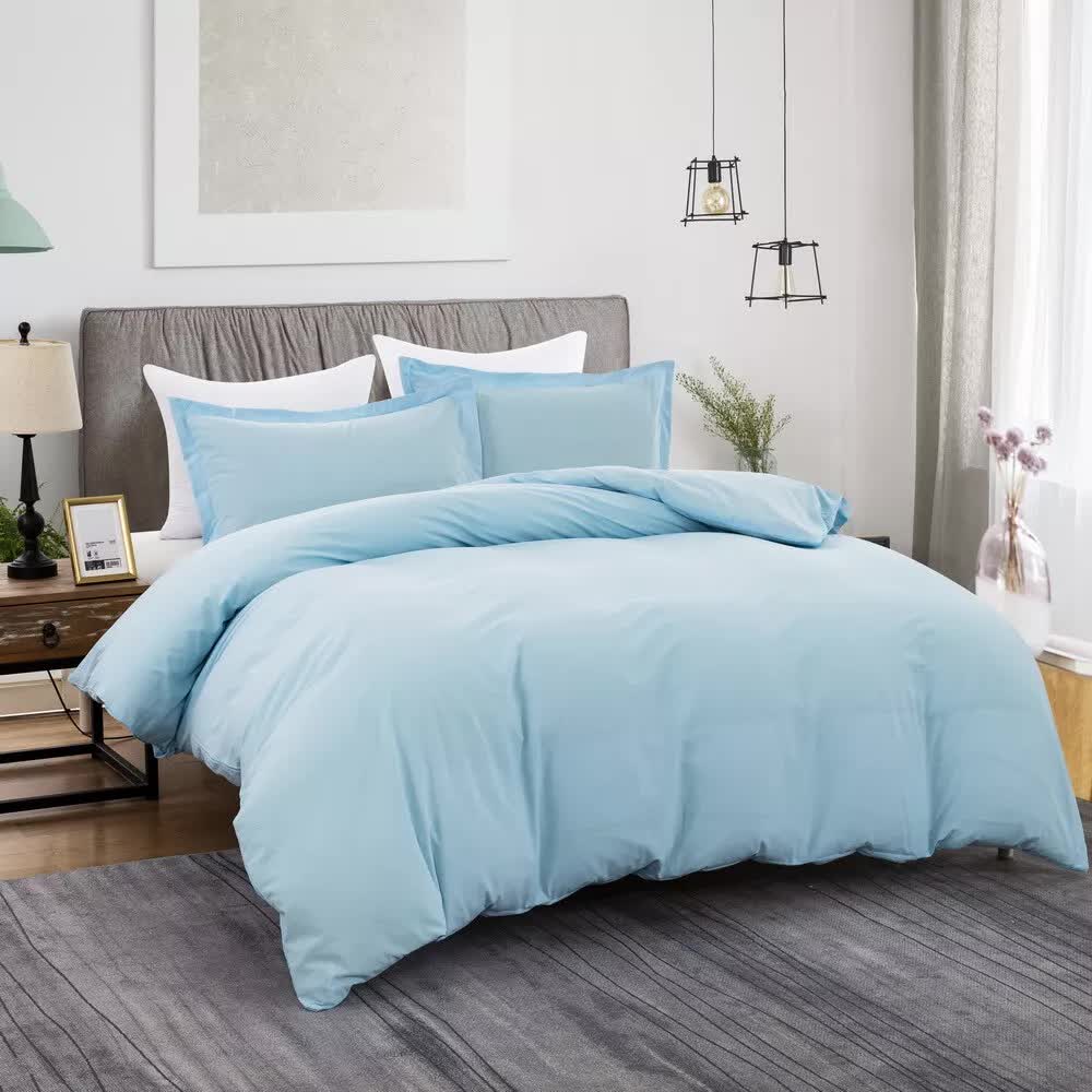 Duvet Covers: 100% cotton Premium Doona Duvet Quilt Cover Set with Soft Pillowcases - Aqua-Double