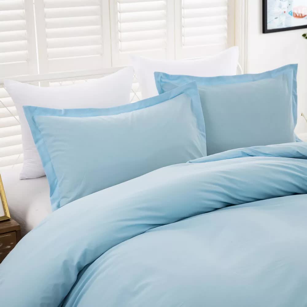 Duvet Covers: 100% cotton Premium Doona Duvet Quilt Cover Set with Soft Pillowcases - Aqua-Double