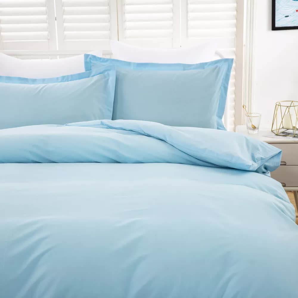 Duvet Covers: 100% cotton Premium Doona Duvet Quilt Cover Set with Soft Pillowcases - Aqua-Double