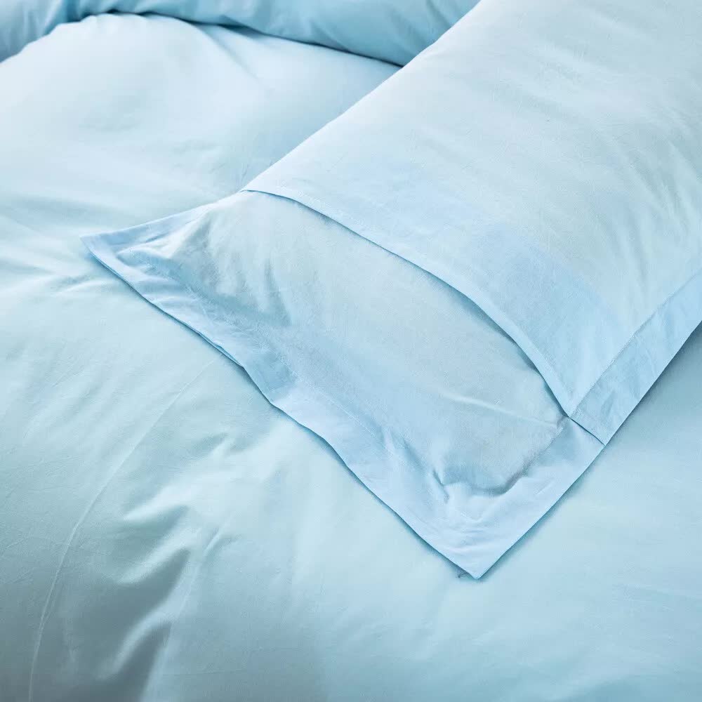 Duvet Covers: 100% cotton Premium Doona Duvet Quilt Cover Set with Soft Pillowcases - Aqua-Double