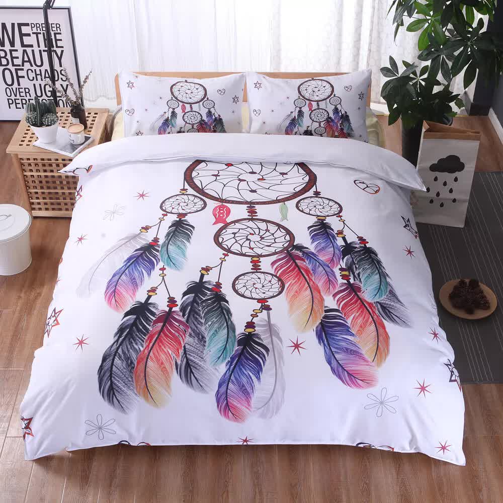 Duvet Covers: Dream catcher Printed Duvet Cover Set with Matching Pillowcases - white-Double
