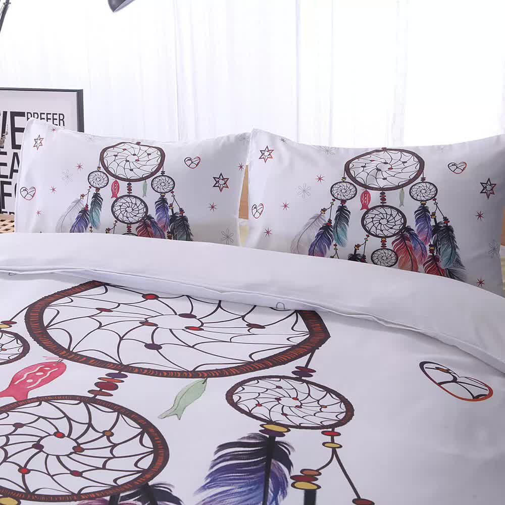 Duvet Covers: Dream catcher Printed Duvet Cover Set with Matching Pillowcases - white-Double