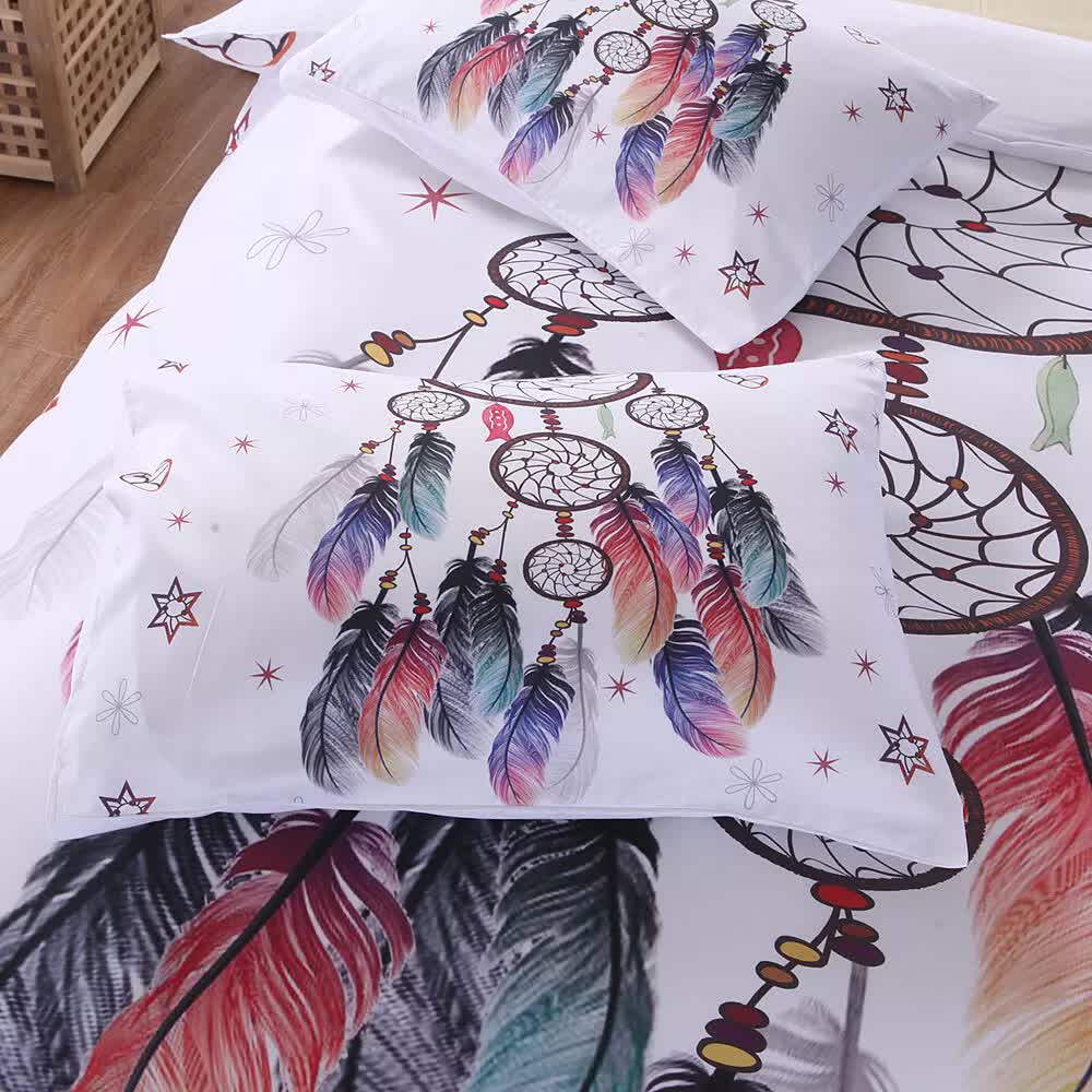 Duvet Covers: Dream catcher Printed Duvet Cover Set with Matching Pillowcases - white-Double