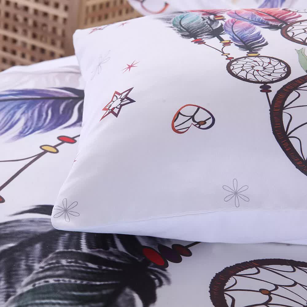 Duvet Covers: Dream catcher Printed Duvet Cover Set with Matching Pillowcases - white-Queen