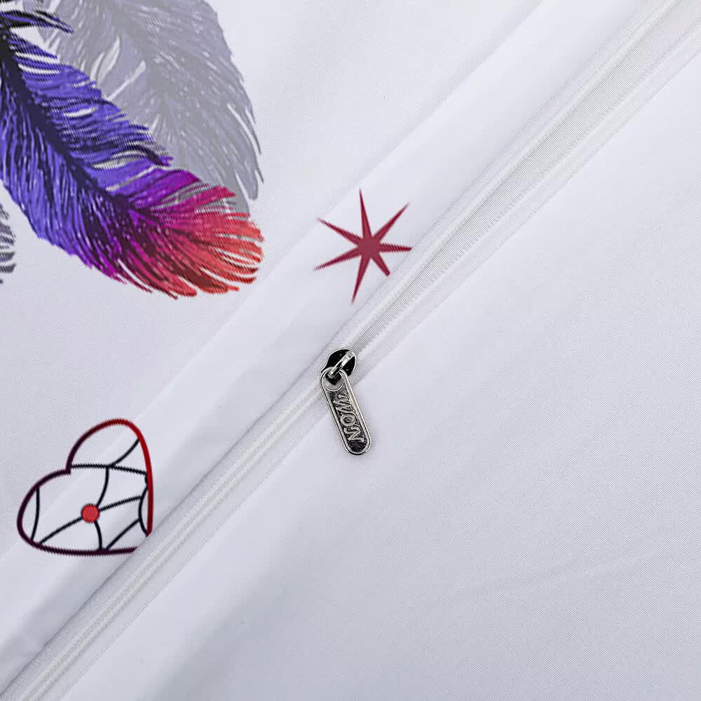 Duvet Covers: Dream catcher Printed Duvet Cover Set with Matching Pillowcases - white-Queen