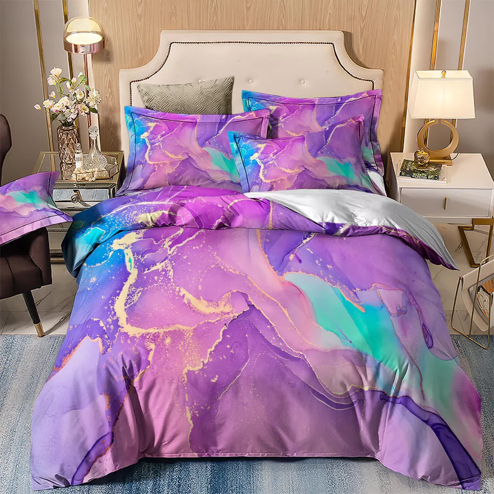 Duvet Covers: Modern Stripes Duvet Cover Set - Wrinkle-Resistant Material-King