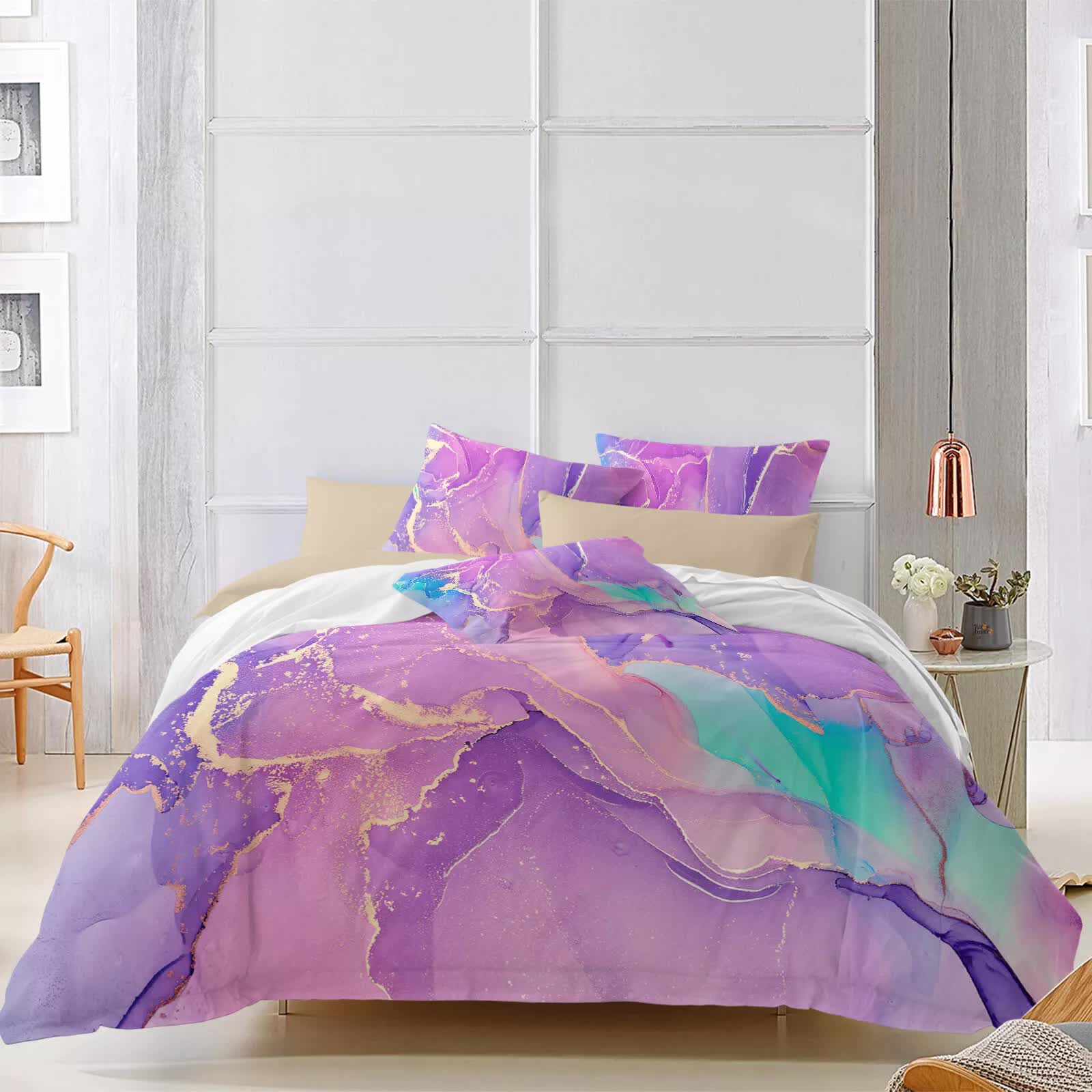 Duvet Covers: Modern Stripes Duvet Cover Set - Wrinkle-Resistant Material-Queen