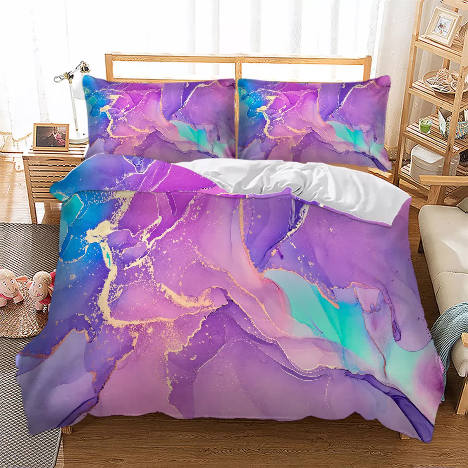 Duvet Covers: Modern Stripes Duvet Cover Set - Wrinkle-Resistant Material-Queen