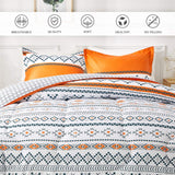 Boho Comforter Set, King Size, Reversible Orange Geometric 3-Piece Bedding Collection