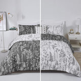 Quilts & Duvets: Floral Comforter Set, King Size, Black White Floral Pattern Reversible Bedding