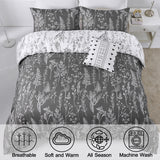 Quilts & Duvets: Floral Comforter Set, King Size, Black White Floral Pattern Reversible Bedding