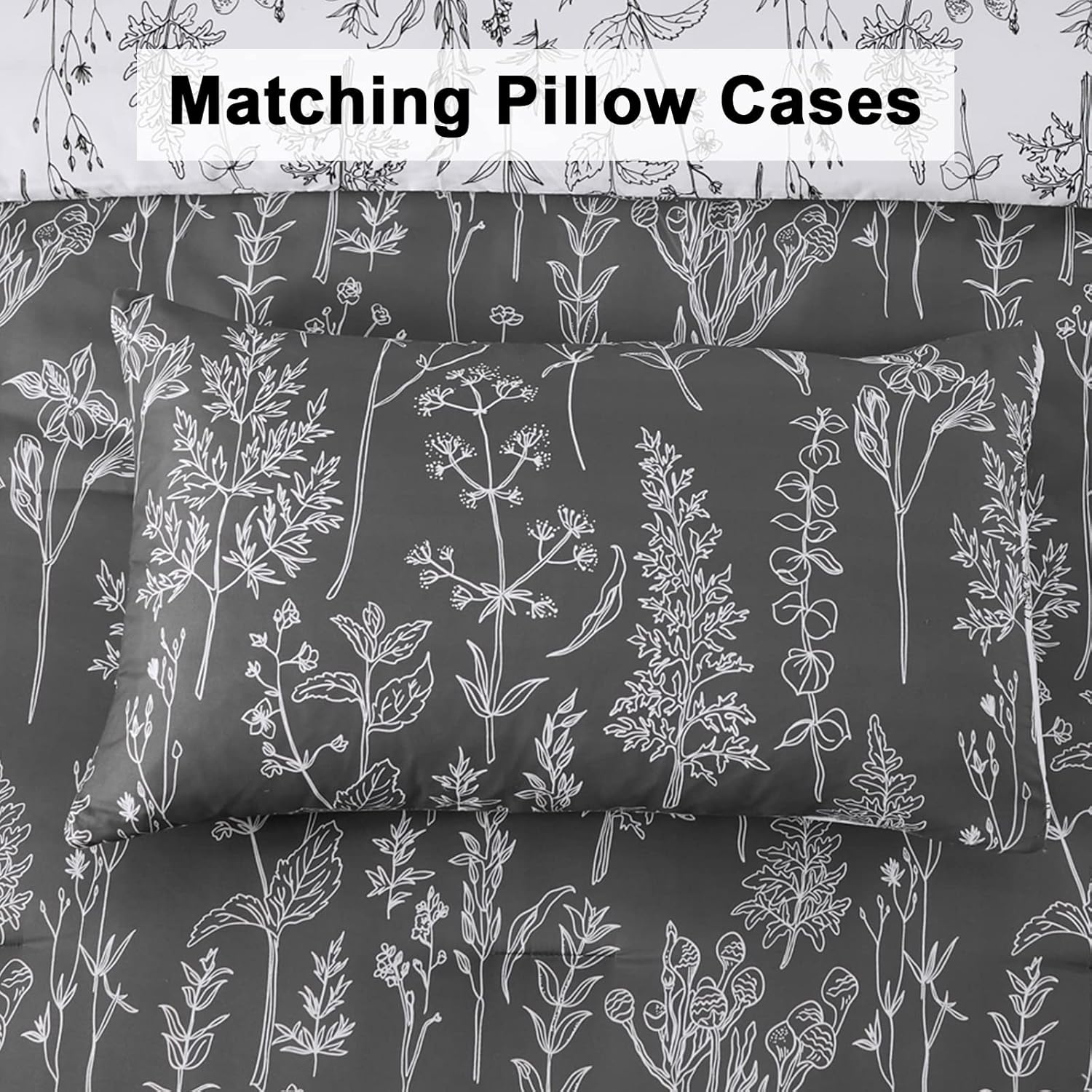 Quilts & Duvets: Floral Comforter Set, King Size, Black White Floral Pattern Reversible Bedding