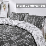 Quilts & Duvets: Floral Comforter Set, King Size, Black White Floral Pattern Reversible Bedding