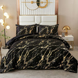 Quilts & Duvets: Black Gold Metallic Marble Comforter Set, King Size, Foil Print Glitter 3-Piece Bedding