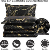 Quilts & Duvets: Black Gold Metallic Marble Comforter Set, King Size, Foil Print Glitter 3-Piece Bedding
