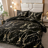 Quilts & Duvets: Black Gold Metallic Marble Comforter Set, King Size, Foil Print Glitter 3-Piece Bedding
