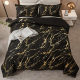 Quilts & Duvets: Black Gold Metallic Marble Comforter Set, King Size, Foil Print Glitter 3-Piece Bedding