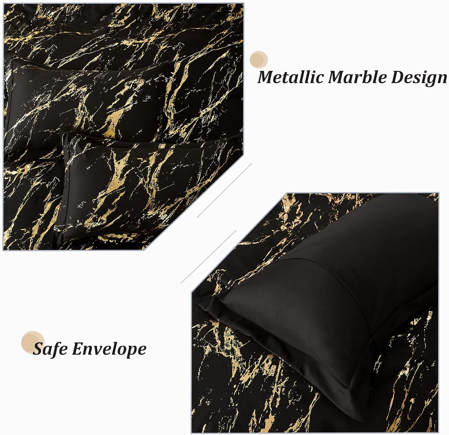 Quilts & Duvets: Black Gold Metallic Marble Comforter Set, King Size, Foil Print Glitter 3-Piece Bedding